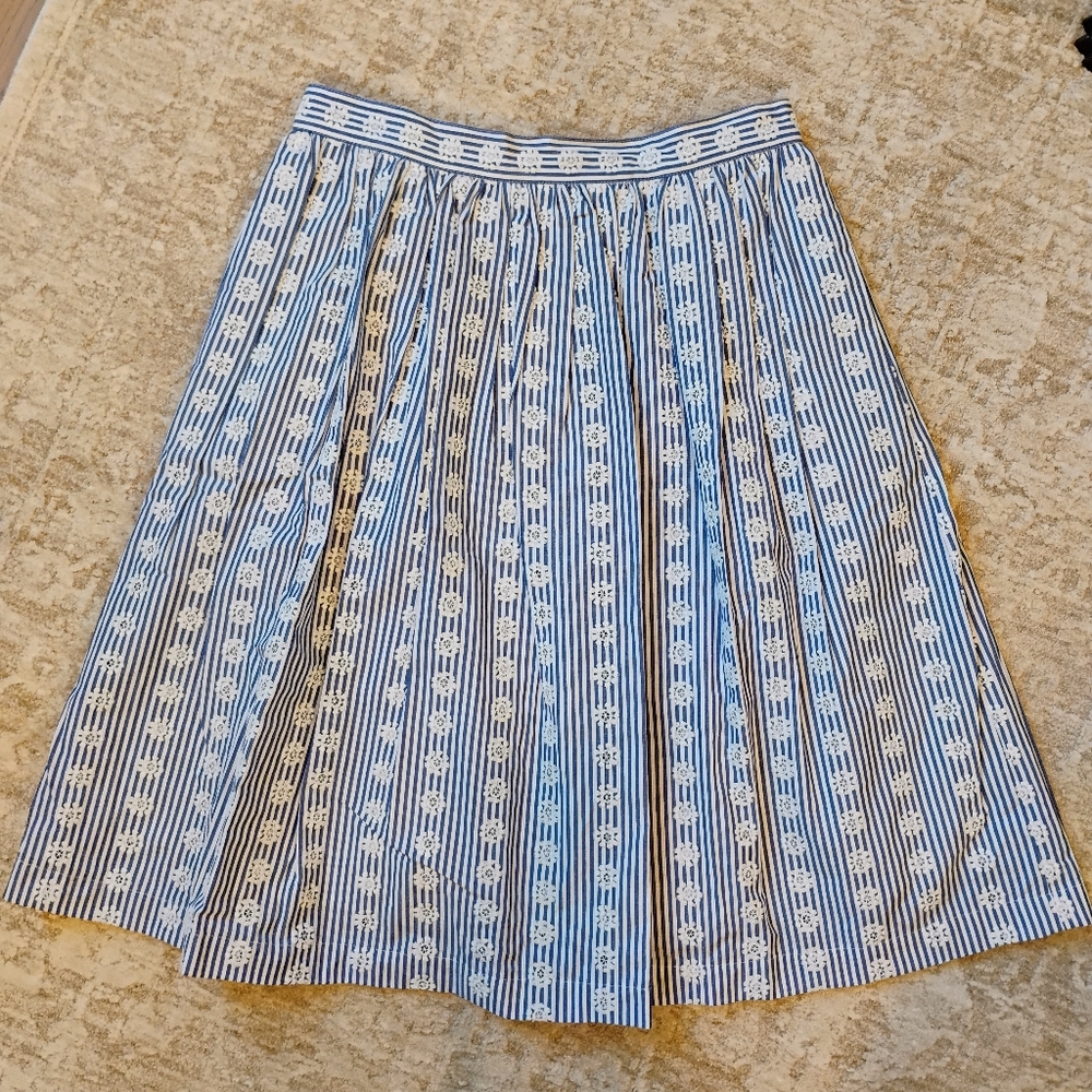 NWT 2 Brooks Brothers Blue And White Striped Eyelet Pleated Skirt Pockets NEW